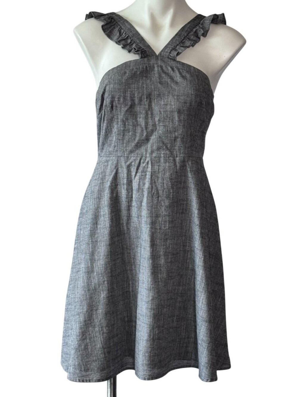 Cremeux Gray Ruffle Strap Fit & Flare Dress - 4